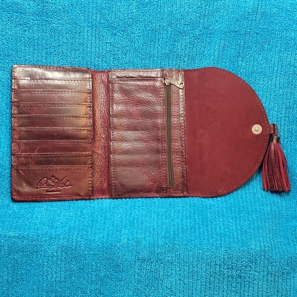 Patricia Nash distressed burgundy leather clutch